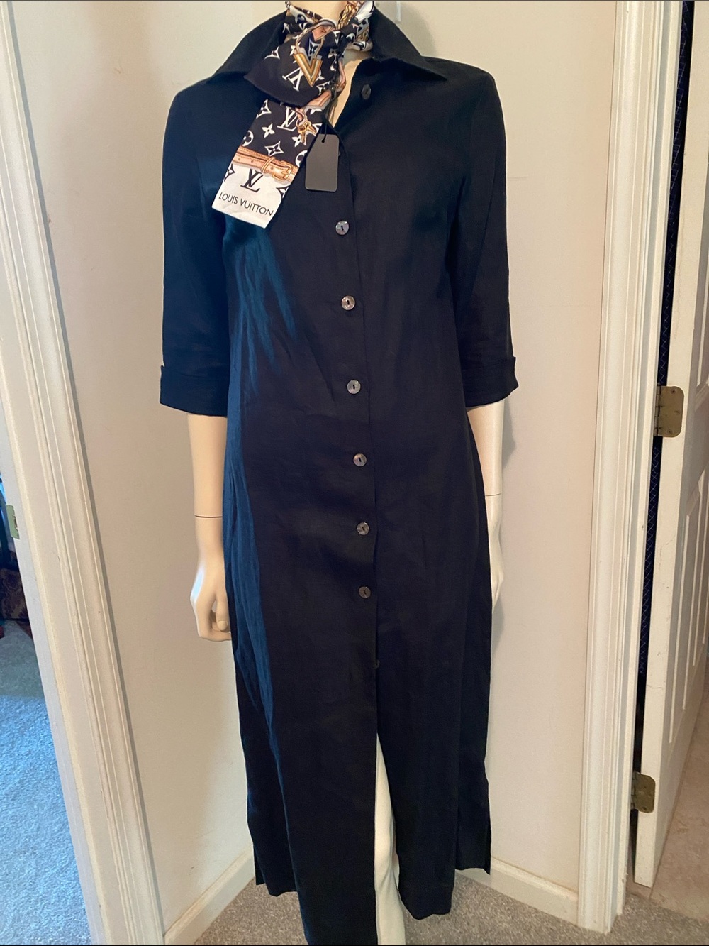 Black Button-Front Midi Shirt Dress
